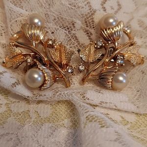 CORO Pearly Acorn w/Rhinstone Earrings